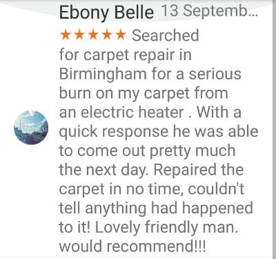 Carpet repair Birmingham. Testimonial.